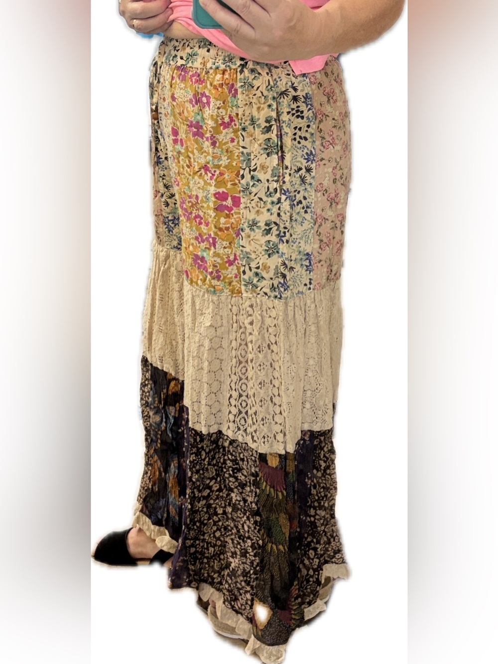 NWT- Boho Patchwork Lace-Tier Wide Leg Pants in Multicolor Young Threads - Picture 12 of 16